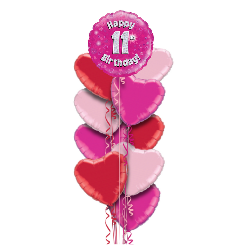 Happy Birthday 11th Pink Foil Balloon Bouquet