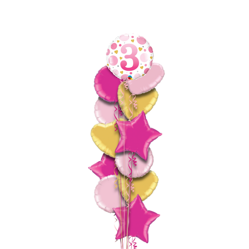 3rd Birthday Pink Polka Dots Balloon Bouquet