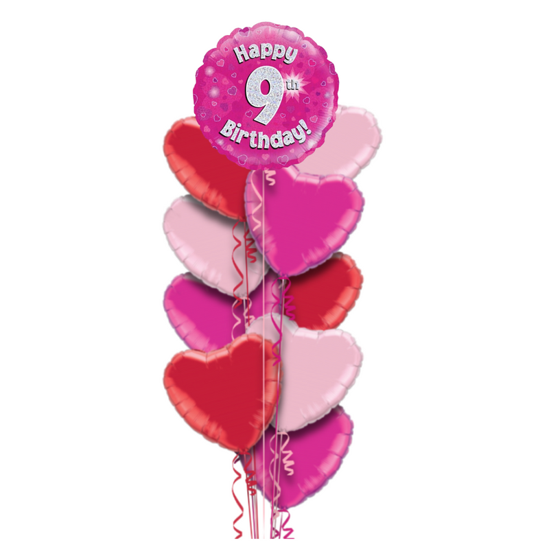 Happy Birthday 9th Pink Foil Balloon Bouquet