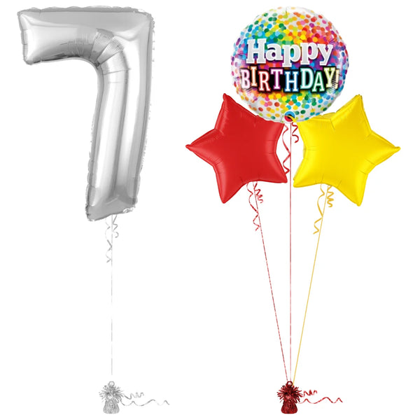 Silver 7th Birthday Balloon Bouquet Set
