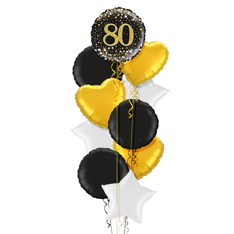 Happy 80th Birthday Black and Gold Holographic Balloon Bouquet