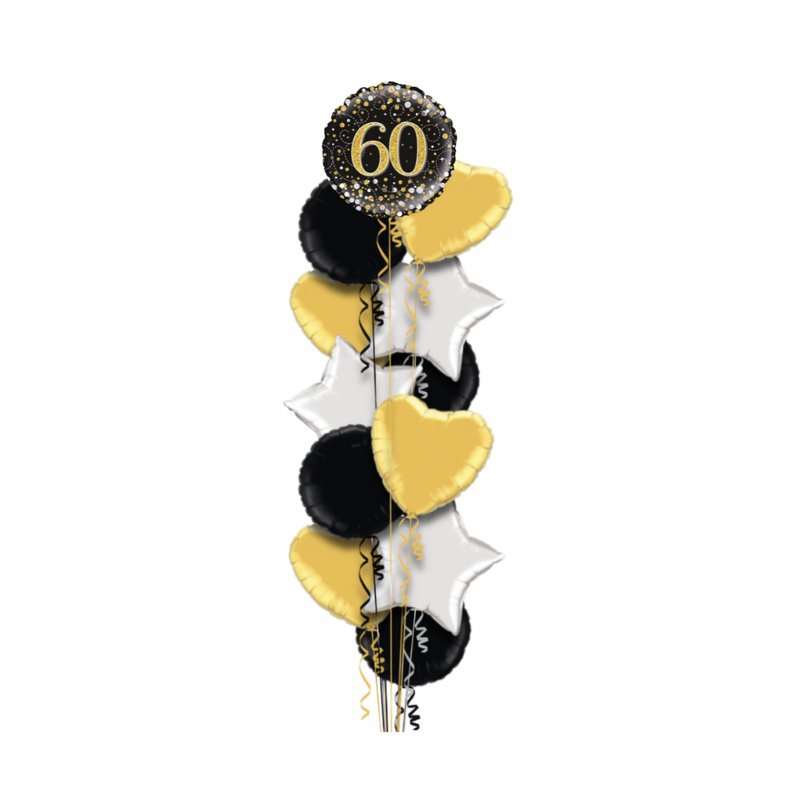 Happy 60th Birthday Black and Gold Balloon Bouquet