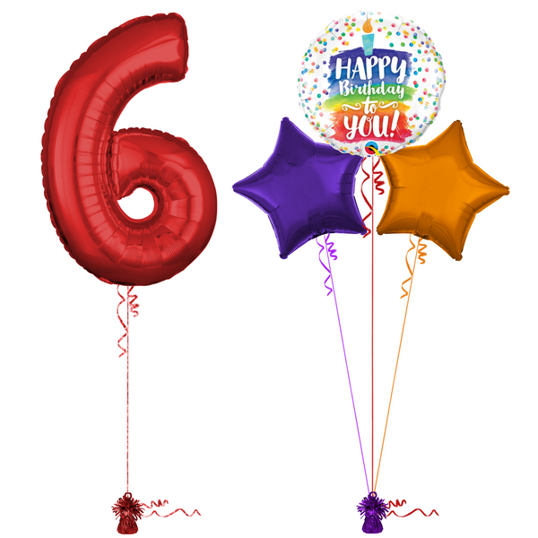 Red 6th Birthday Balloon Bouquet Set