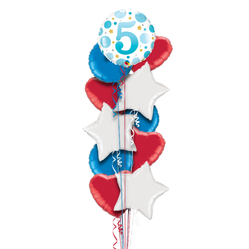 5th Birthday Blue Polka Dots Balloon Bouquet