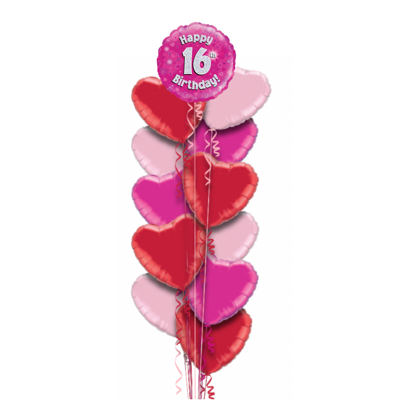 Happy Birthday 16th Pink Foil Balloon Bouquet