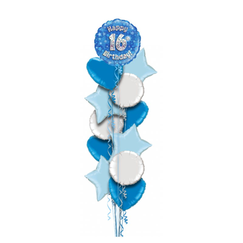 Happy Birthday 16th Blue Foil Balloon Bouquet