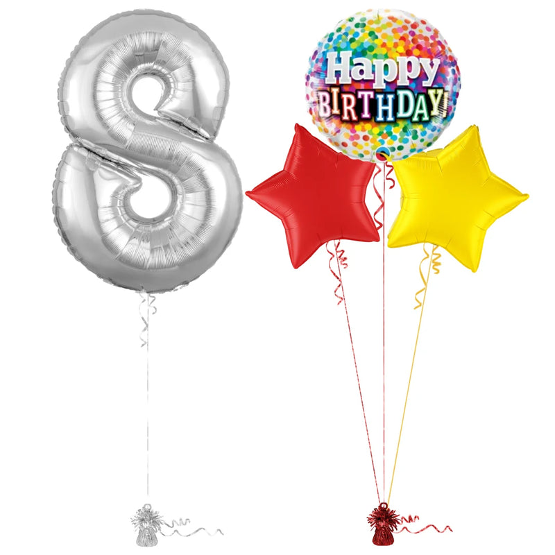 Silver 8th Birthday Balloon Bouquet Set