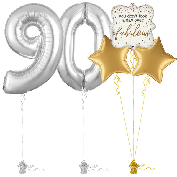 Silver 90th Birthday Balloon Bouquet Set