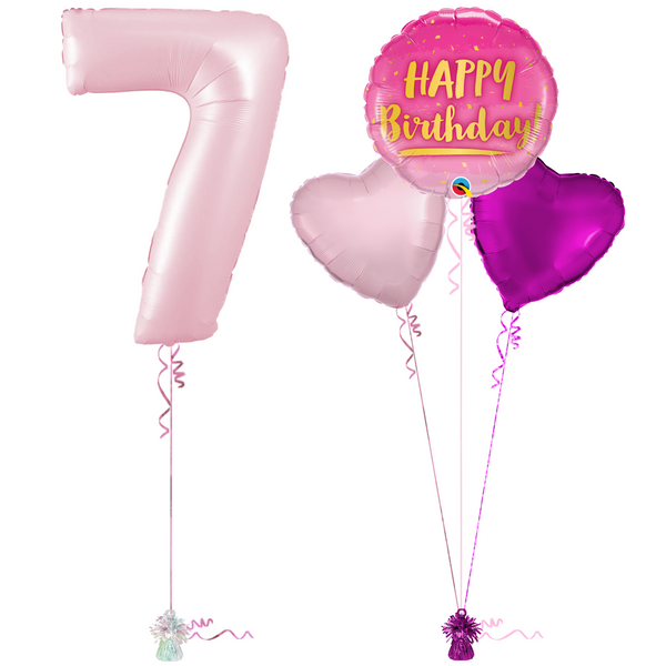 Pastel Pink 7th Birthday Balloon Bouquet Set