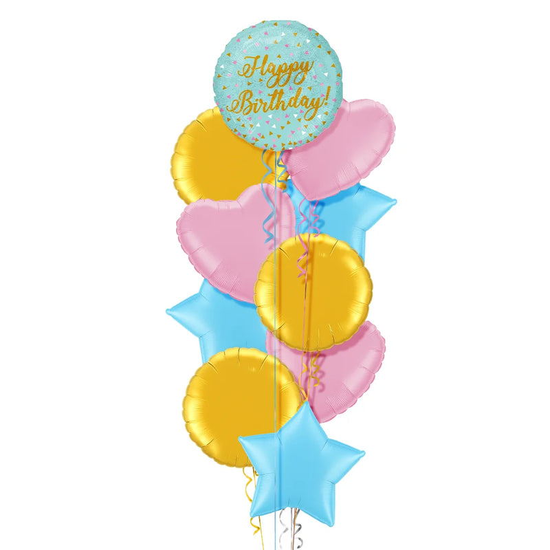 Blue and Gold Sparkles Happy Birthday Balloon Bouquet