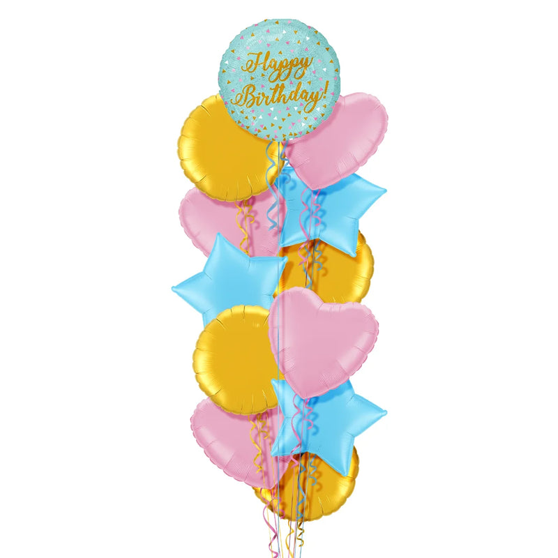 Blue and Gold Sparkles Happy Birthday Balloon Bouquet