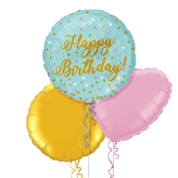 Blue and Gold Sparkles Happy Birthday Balloon Bouquet
