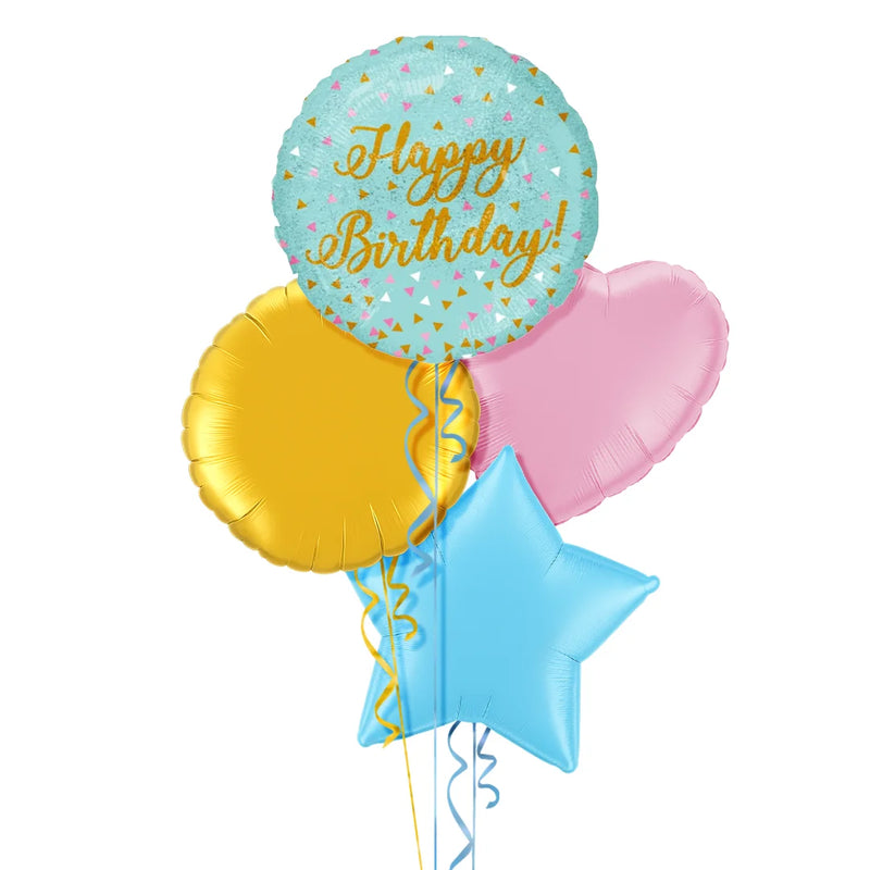 Blue and Gold Sparkles Happy Birthday Balloon Bouquet