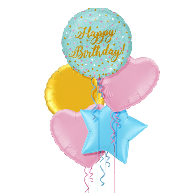 Blue and Gold Sparkles Happy Birthday Balloon Bouquet