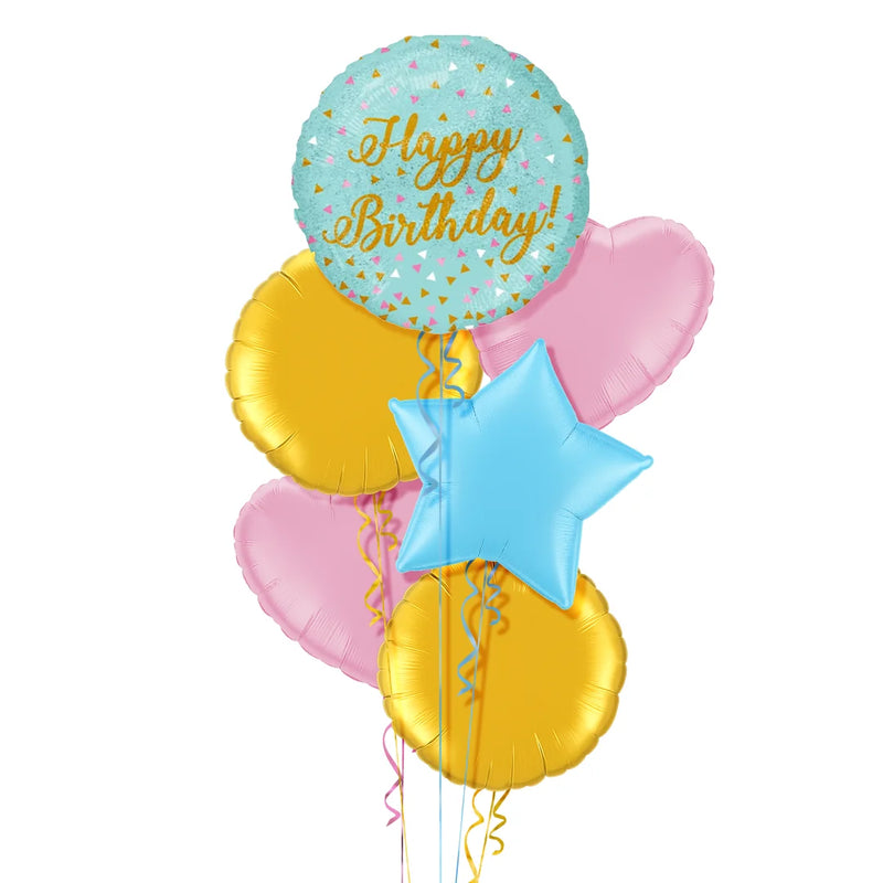 Blue and Gold Sparkles Happy Birthday Balloon Bouquet