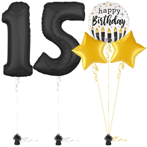 Bold Black 15th Birthday Balloon Bouquet Set