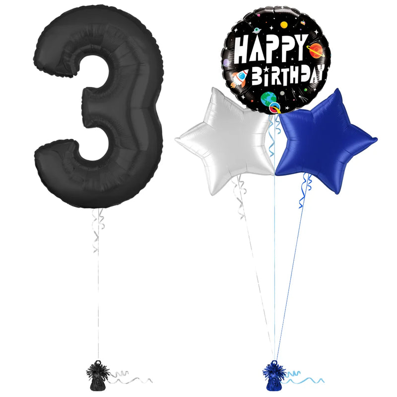 Bold Black 3rd Birthday Balloon Bouquet Set