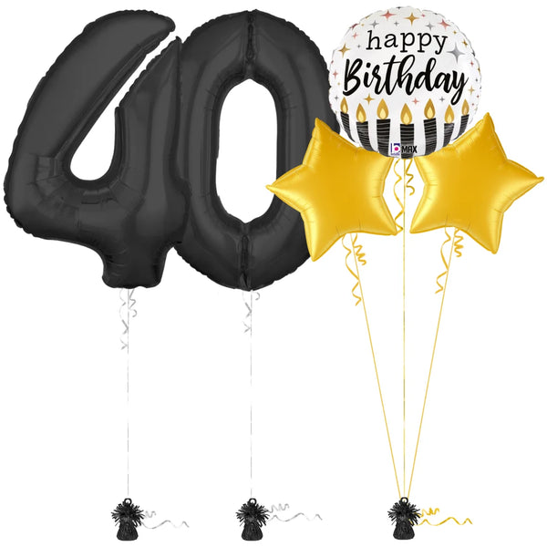 Bold Black 40th Birthday Balloon Bouquet Set