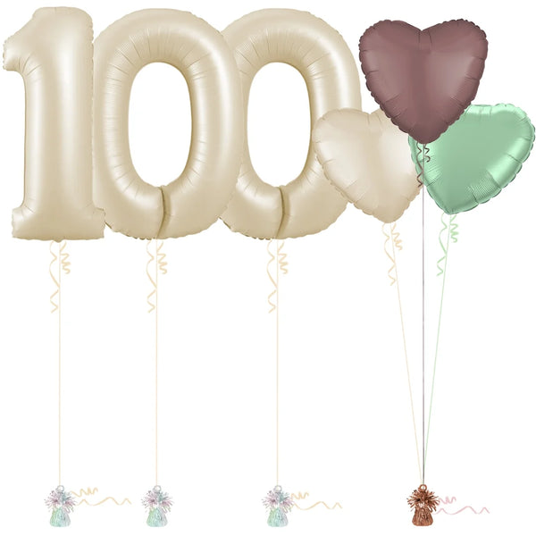 Cream 100th Birthday Balloon Bouquet Set