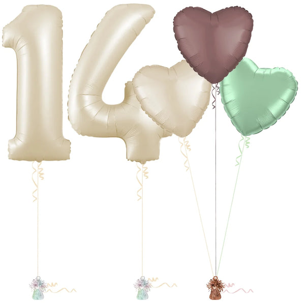 Cream 14th Birthday Balloon Bouquet Set
