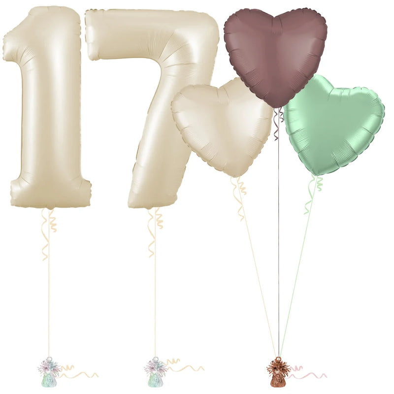 Cream 17th Birthday Balloon Bouquet Set