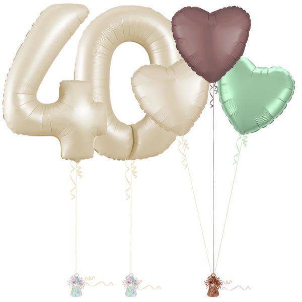 Cream 40th Birthday Balloon Bouquet Set