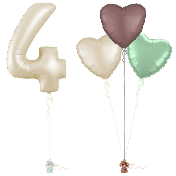 Cream 4th Birthday Balloon Bouquet Set
