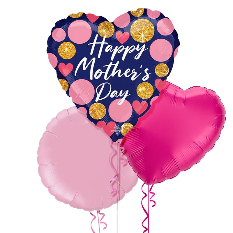 Glitzy Heart Happy Mother’s Day Balloon Bouquet