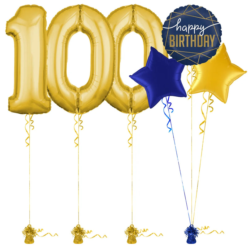Gold 100th Birthday Balloon Bouquet Set