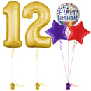 Gold 12th Birthday Balloon Bouquet Set