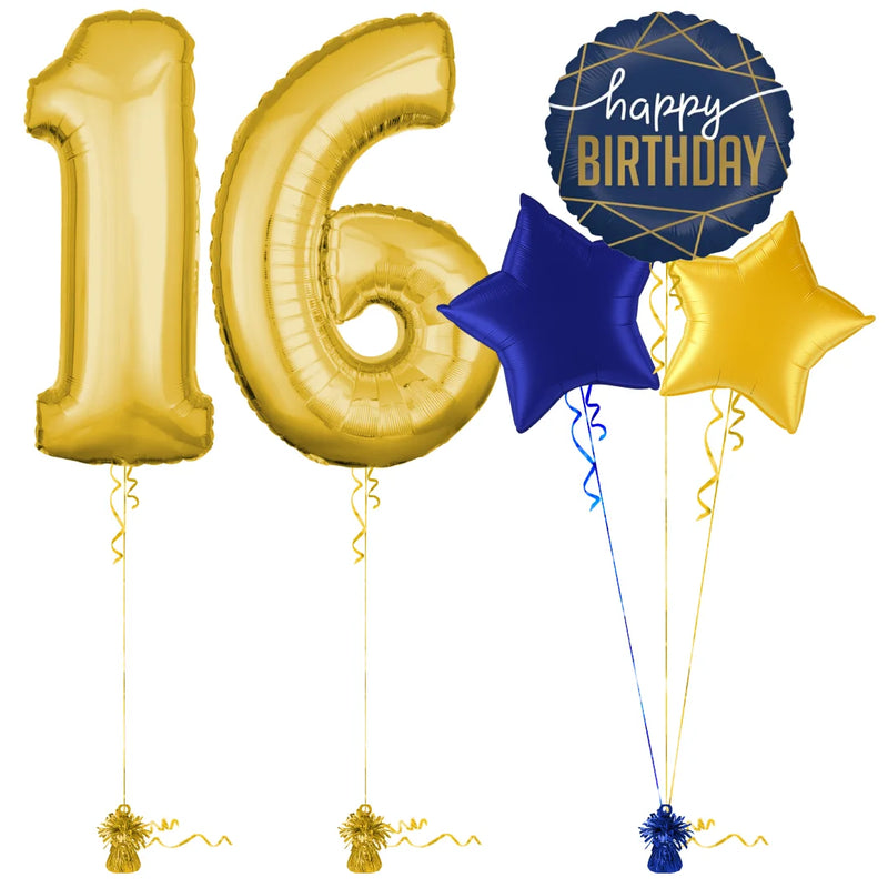 Gold 16th Birthday Balloon Bouquet Set