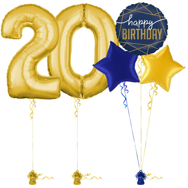 Gold 20th Birthday Balloon Bouquet Set