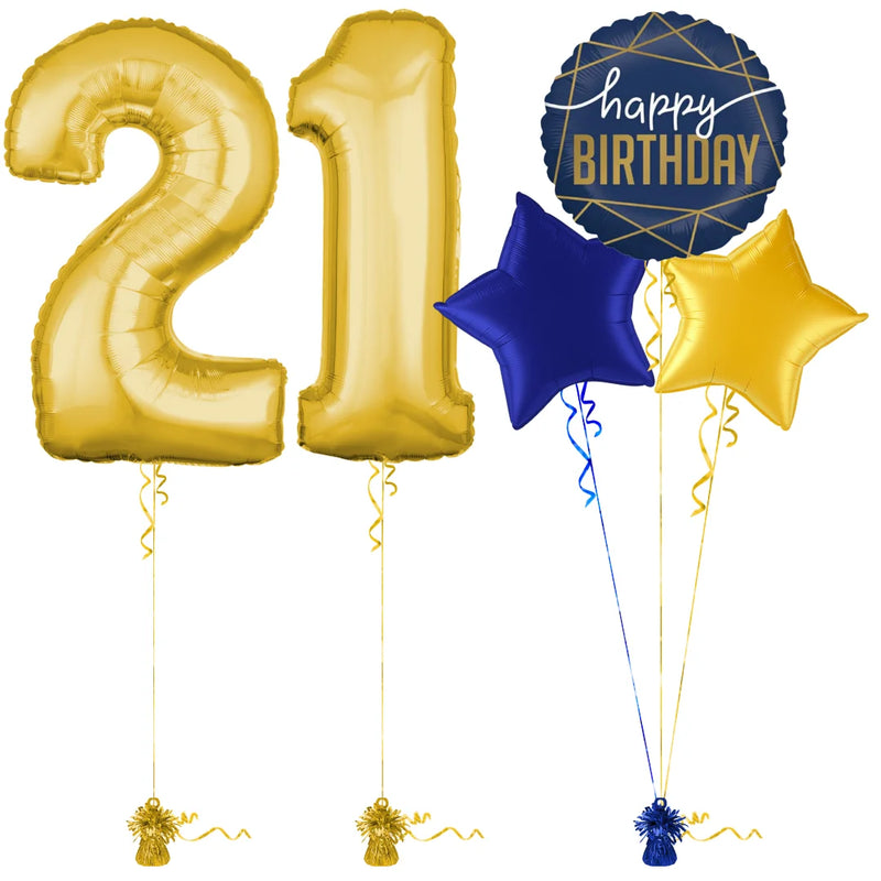 Gold 21st Birthday Balloon Bouquet Set