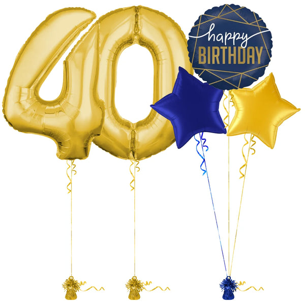 Gold 40th Birthday Balloon Bouquet Set