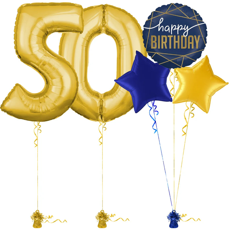 Gold 50th Birthday Balloon Bouquet Set