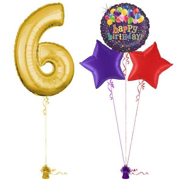 Gold 6th Birthday Balloon Bouquet Set