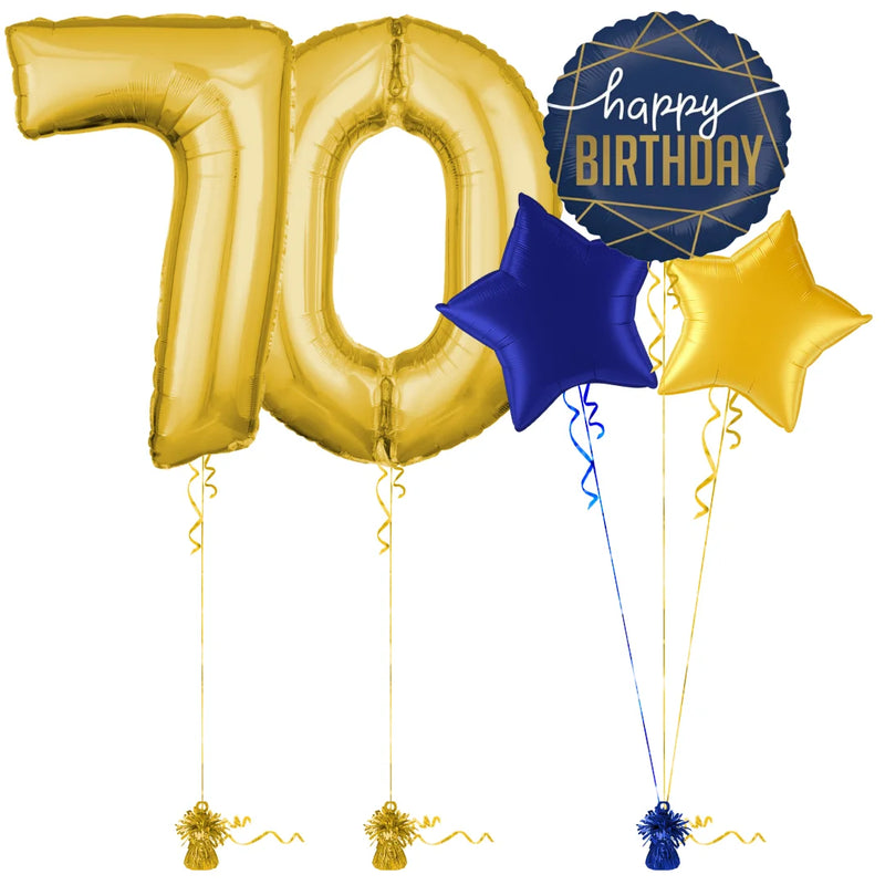 Gold 70th Birthday Balloon Bouquet Set