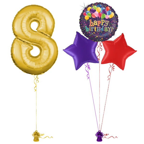 Gold 8th Birthday Balloon Bouquet Set