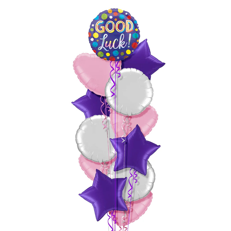 Good Luck Purple and Colourful Dots Foil Balloon Bouquet