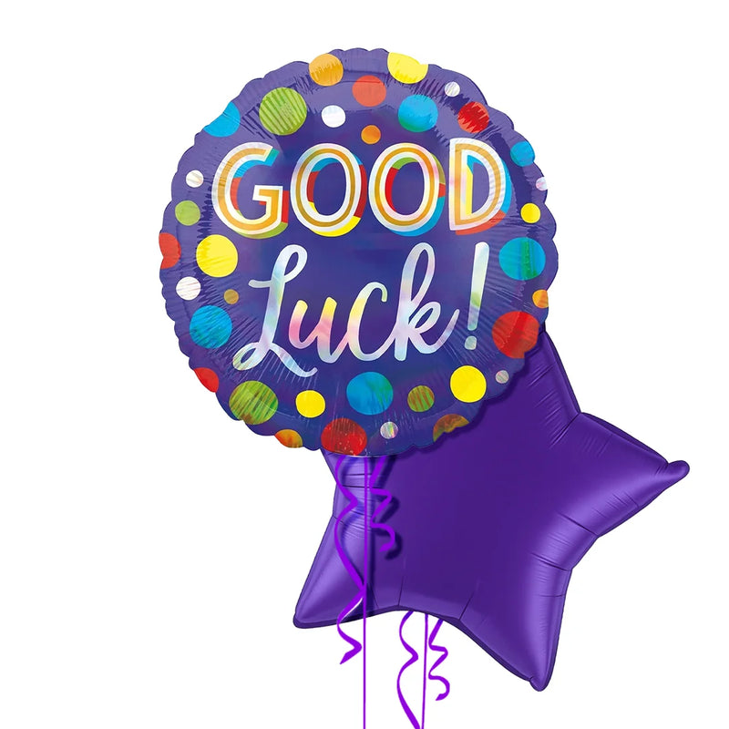 Good Luck Purple and Colourful Dots Foil Balloon Bouquet