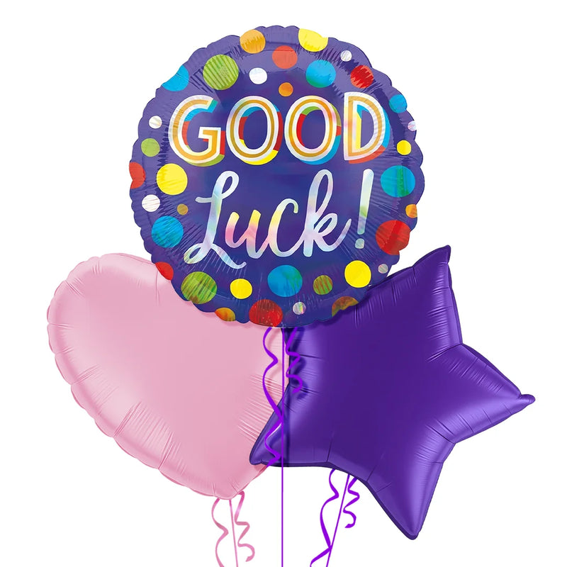 Good Luck Purple and Colourful Dots Foil Balloon Bouquet
