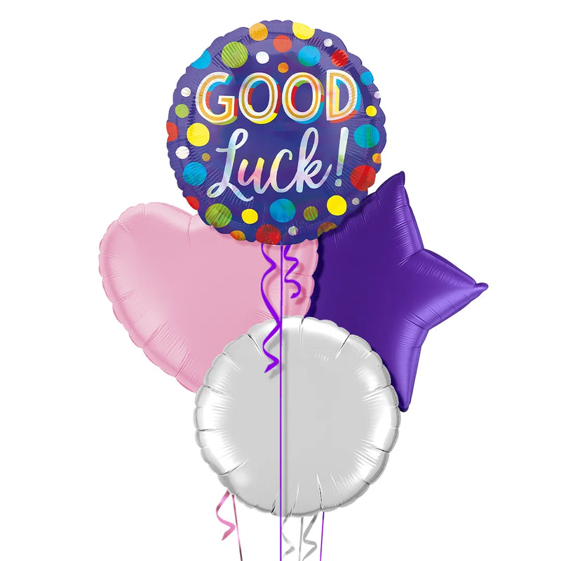 Good Luck Purple and Colourful Dots Foil Balloon Bouquet