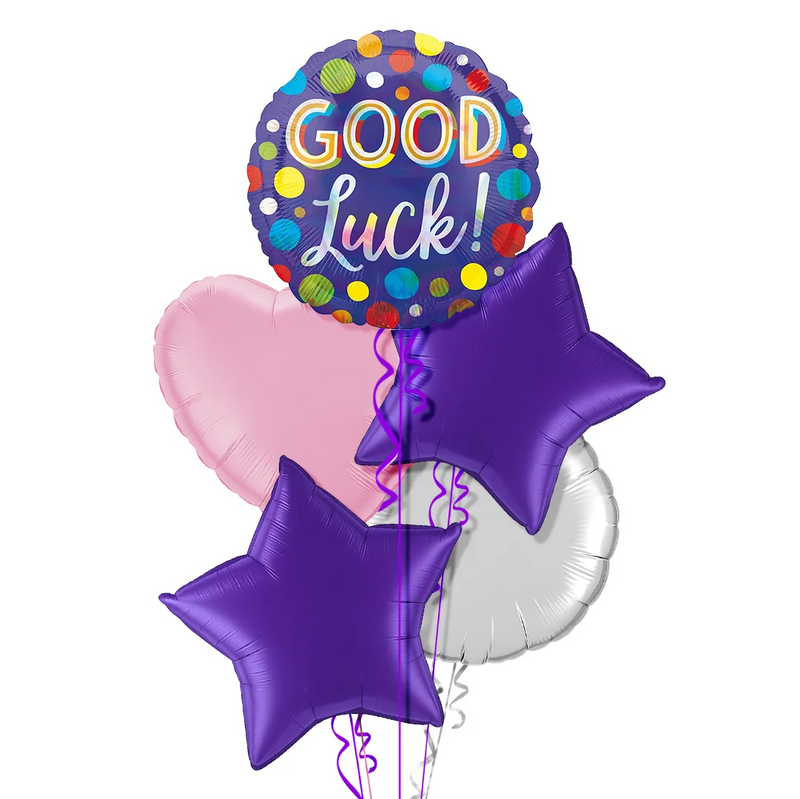 Good Luck Purple and Colourful Dots Foil Balloon Bouquet