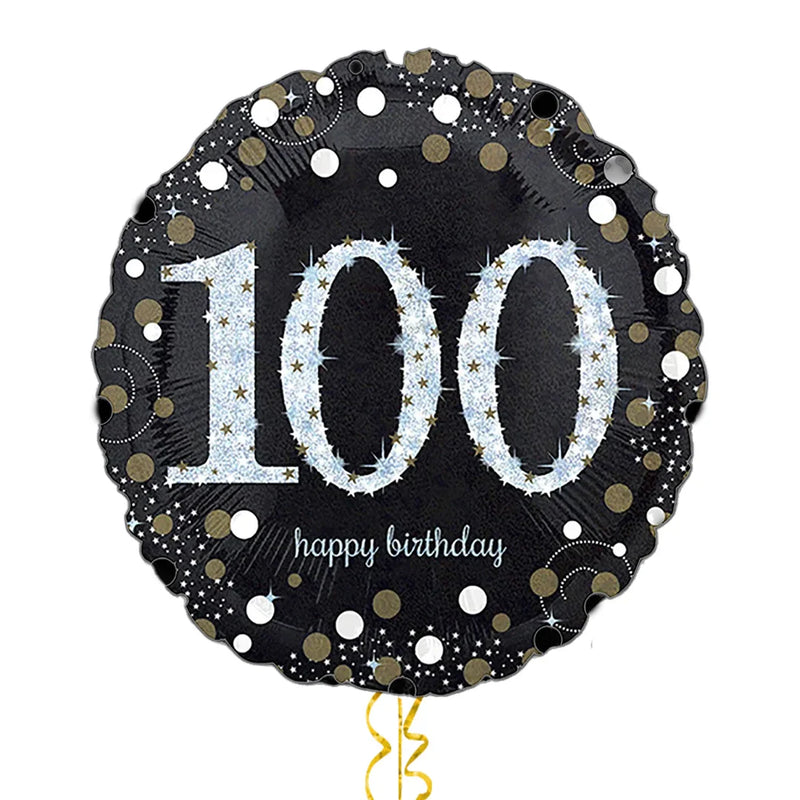 Happy 100th Birthday Black and Silver Holographic Balloon Bouquet
