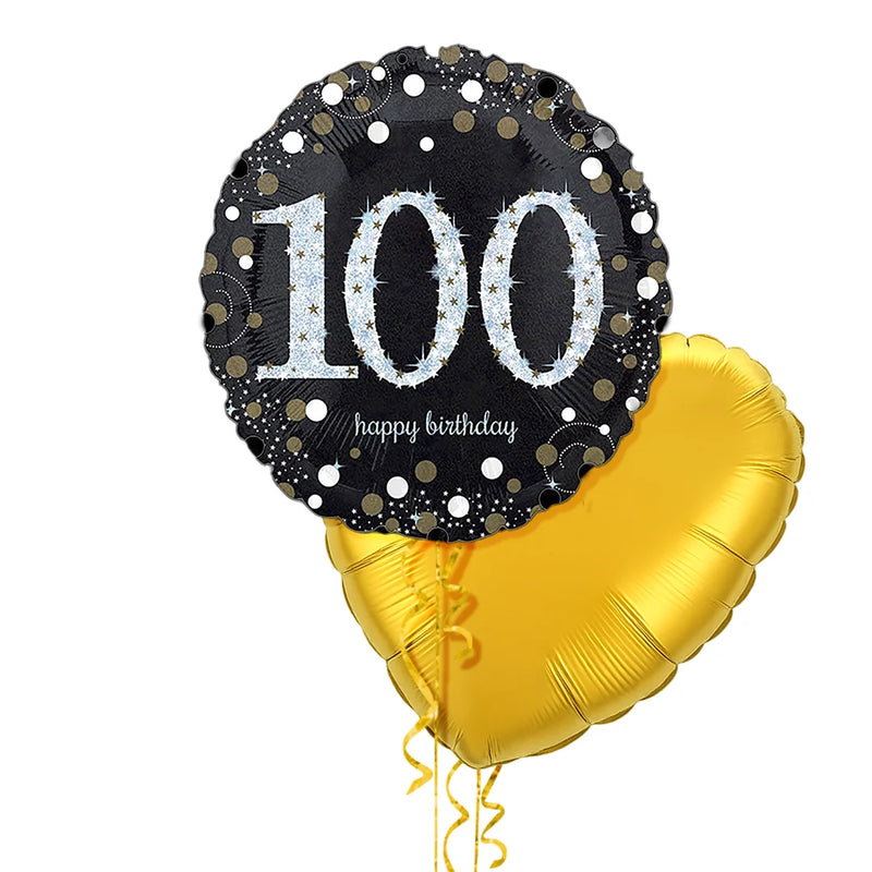 Happy 100th Birthday Black and Silver Holographic Balloon Bouquet
