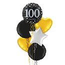 Happy 100th Birthday Black and Silver Holographic Balloon Bouquet