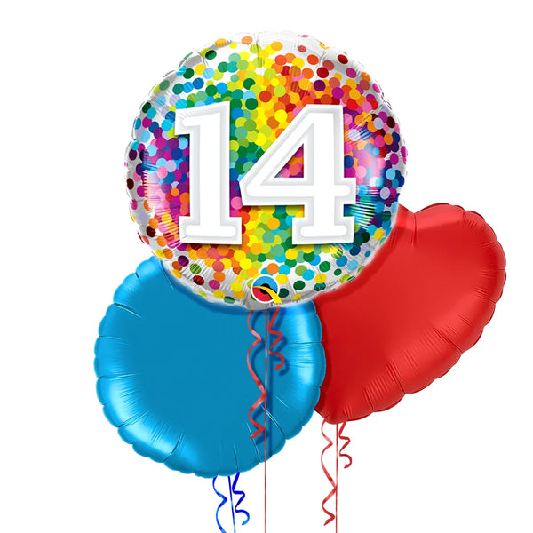 Happy 14th Birthday Confetti Balloon Bouquet