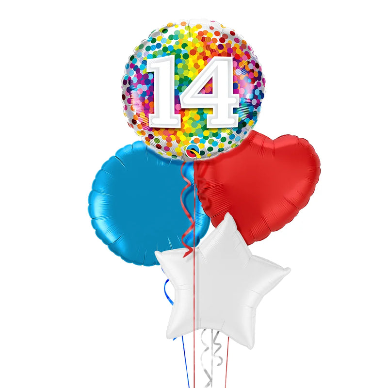 Happy 14th Birthday Confetti Balloon Bouquet