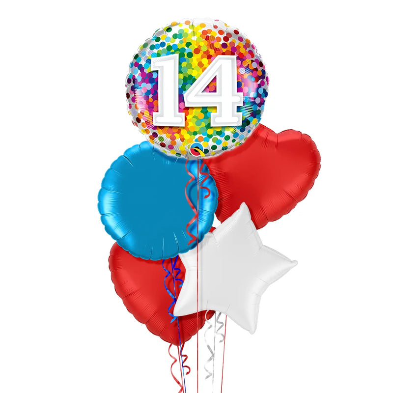 Happy 14th Birthday Confetti Balloon Bouquet