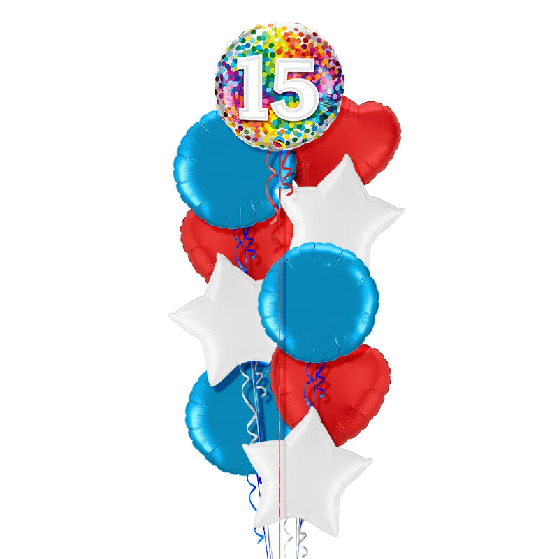 Happy 15th Birthday Confetti Balloon Bouquet